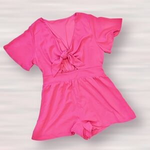 Hot Pink Front-Tie Romper with Peekaboo Cut-Out Plus Size XL/1X (36”+ waist)